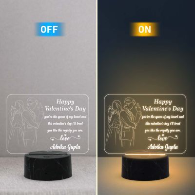 Happy Valentines Day night lamp with Warm White Color Customized with Name Gift for couple